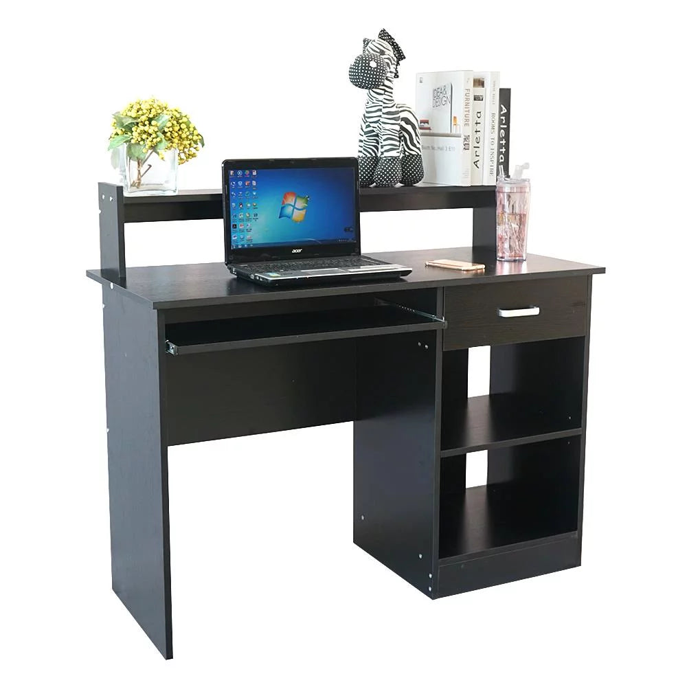 Black Wood Computer Desk with Drawer and Keyboard Tray Q8341