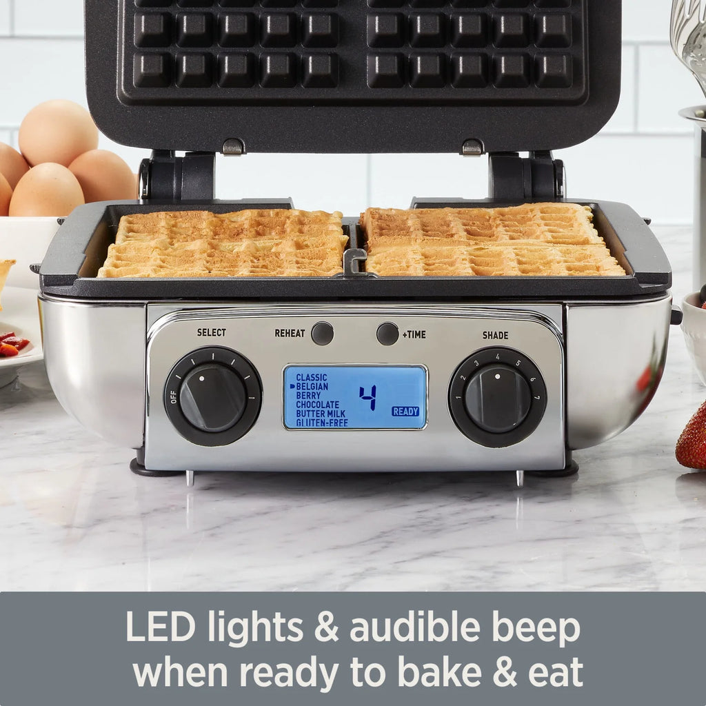 4 slice Belgian Waffle Maker with Removable Plates A95353