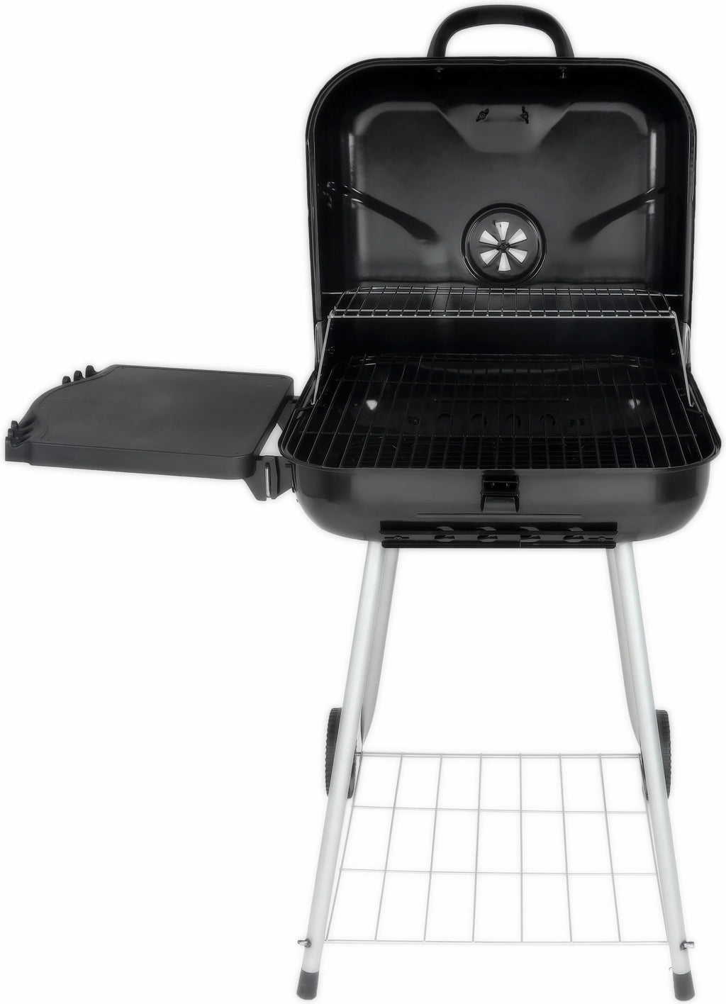 22 Square Steel Charcoal Grill with Foldable Side Shelf, Black Q39667