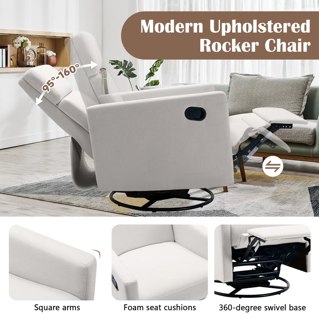 Beige Upholstered Swivel Recliner Chair P3472
