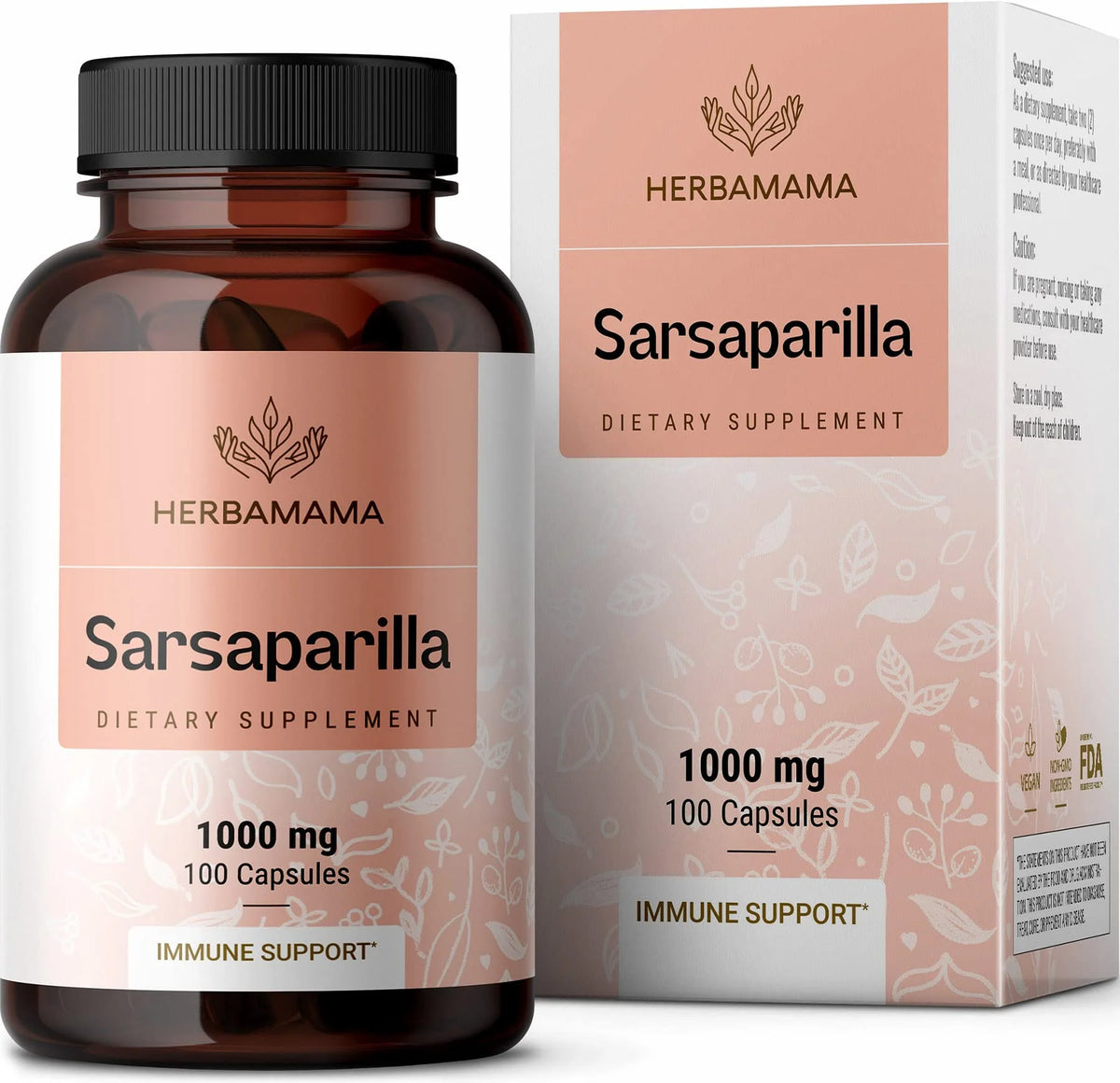 Organic Sarsaparilla Root Capsules 1000mg 100 Caps N3416