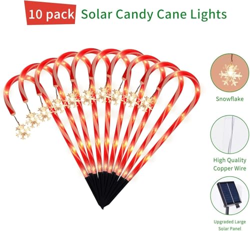 10 Pack Solar Christmas Candy Cane Lights A792