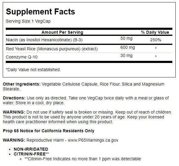 Red Yeast Rice Plus CoQ-10 90 Vegetarian Capsules F729