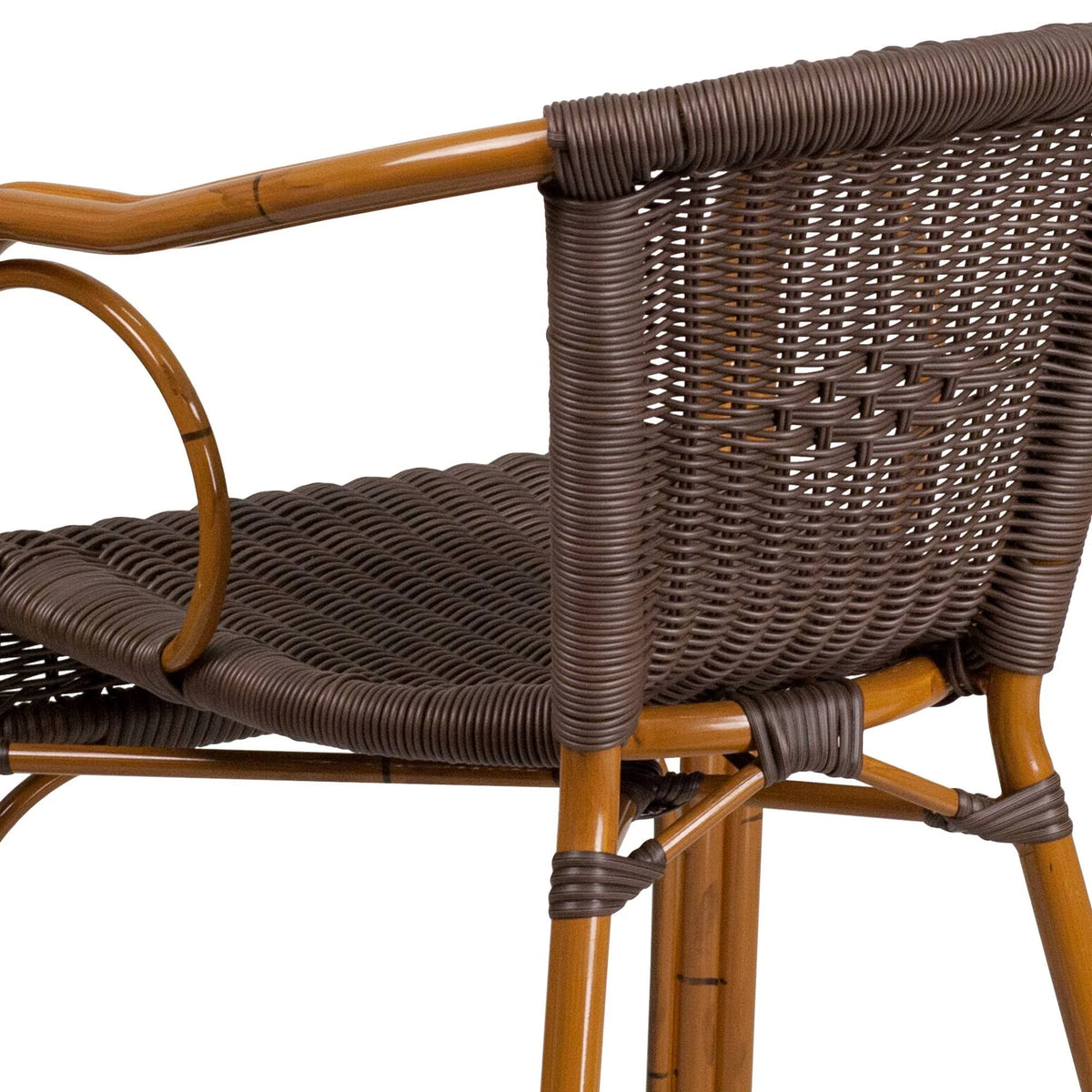 Dark Brown Rattan Patio Chair with Red Bamboo-Aluminum Frame K739