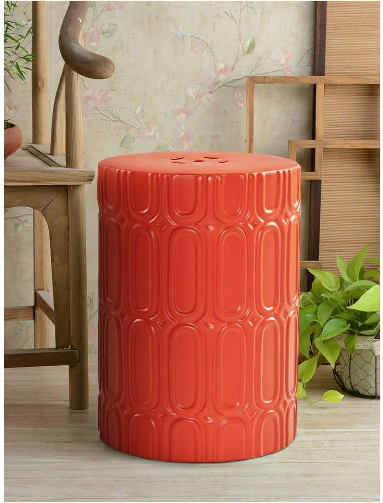 Orange 16 Round Glazed Ceramic Garden Stool O397686