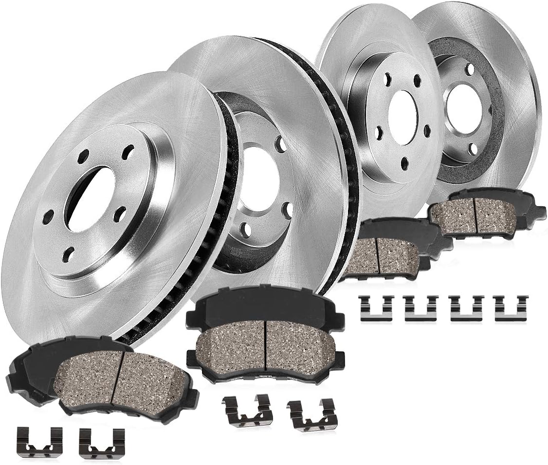 Front 303mm + Rear 283mm 5 Lug Brake Rotors + Ceramic Pads + Hardware D70723