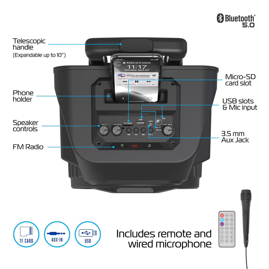 Rechargeable Bluetooth Speaker with 8in. Subwoofer and Microphone L197925