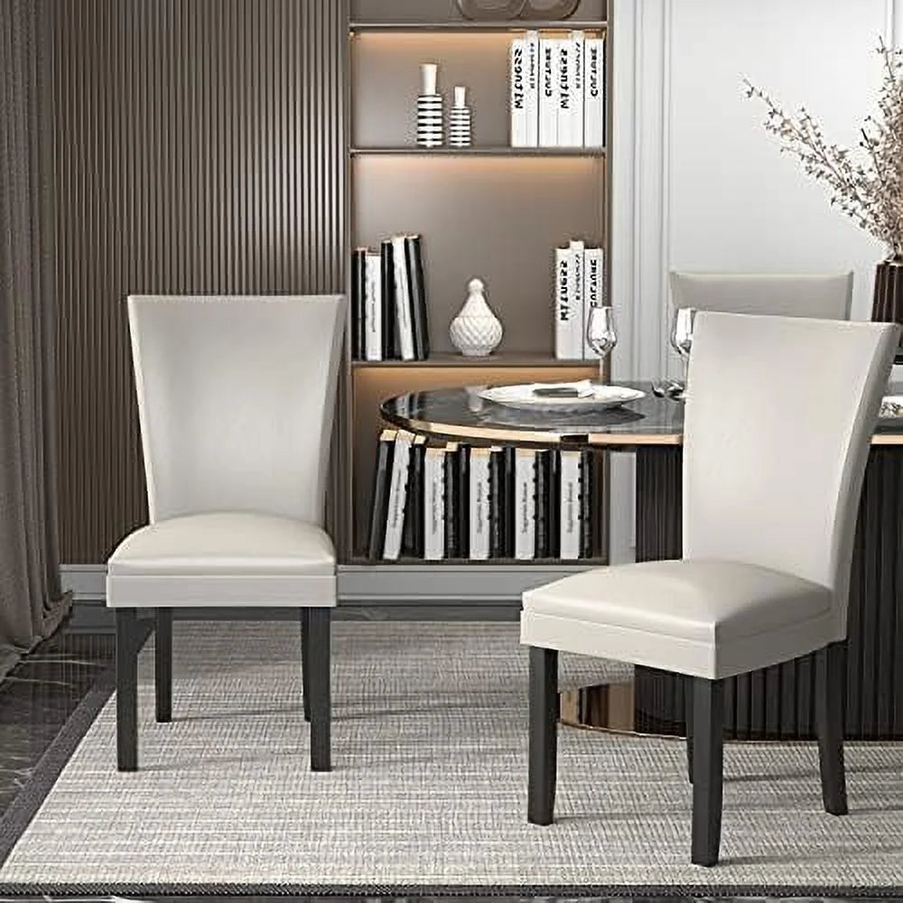 Ivory White Leather Surface Solid Wood Accent Chairs T209818