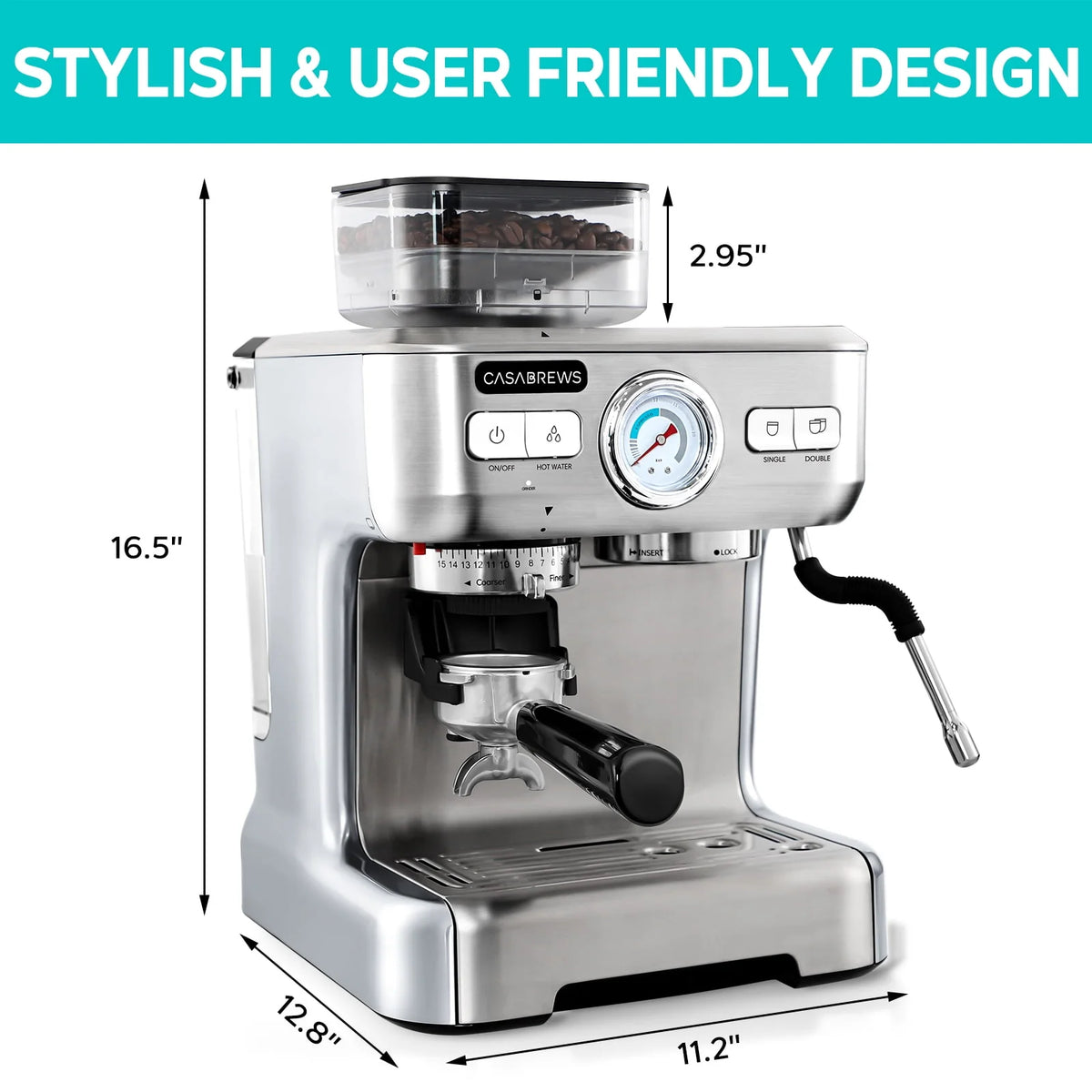 20 Bar Espresso Machine with Grinder and 92oz Water Tank I561