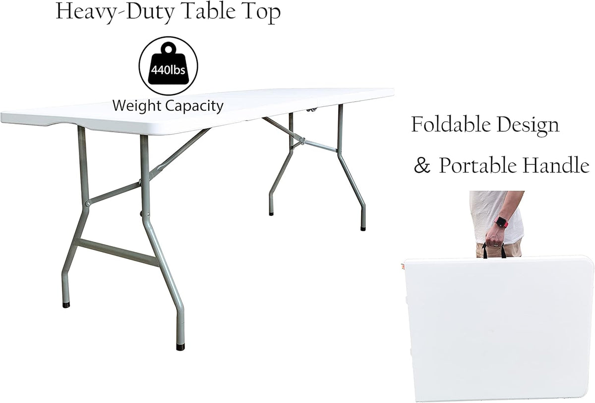 6 Foot Folding Table, Indoor Outdoor Portable Plastic Utility Table, White J410