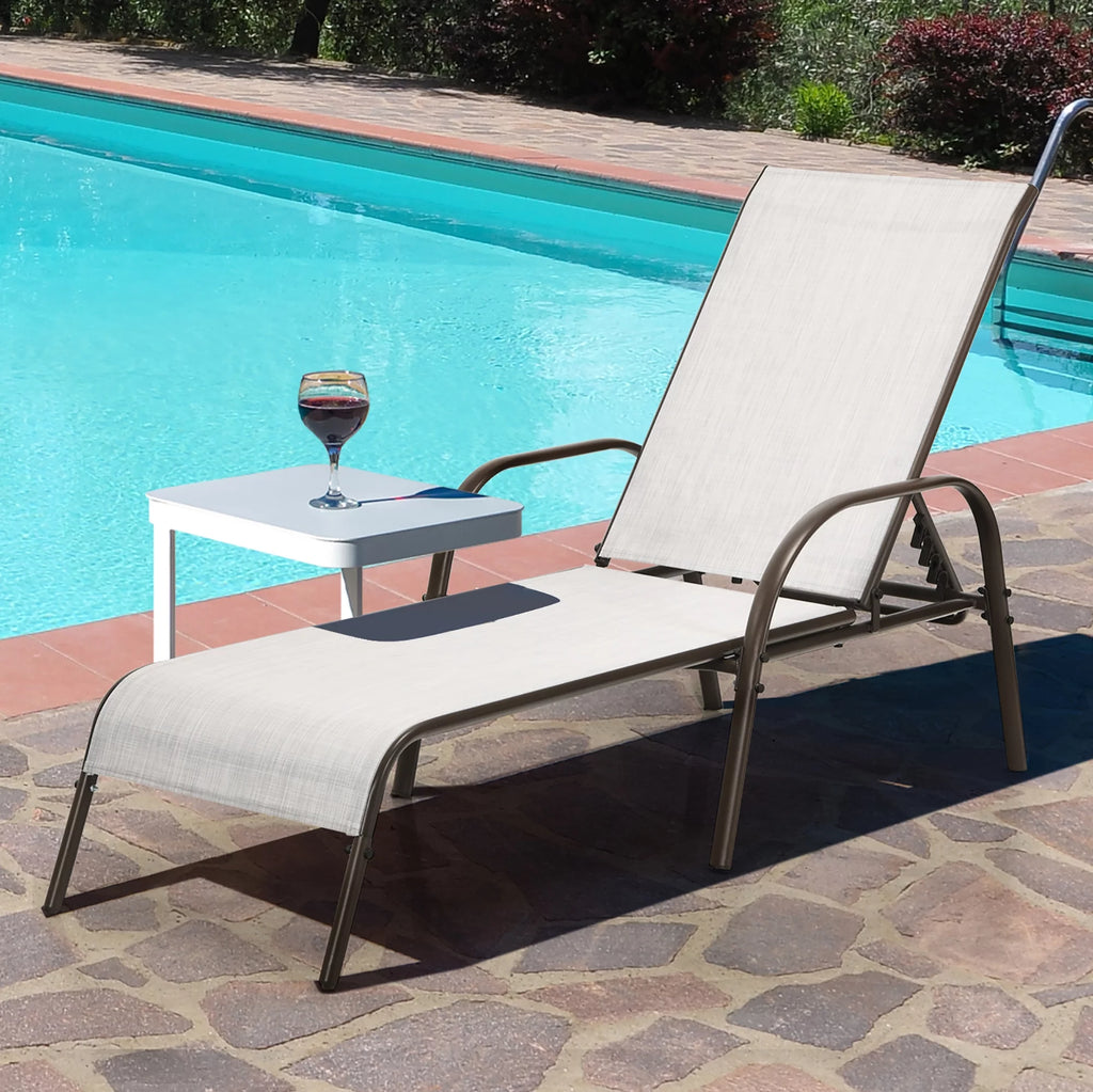 2PCS Grey Adjustable Reclining Patio Lounge Chair F720028