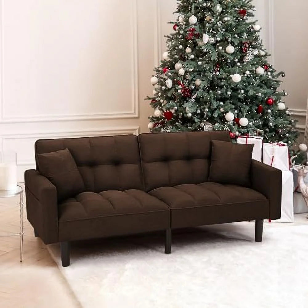 Linen Fabric Convertible Sofa Bed with Adjustable Back and Arms A503492