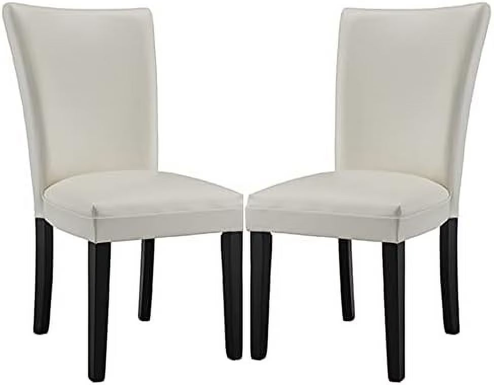 Ivory White Leather Surface Solid Wood Accent Chairs T209818
