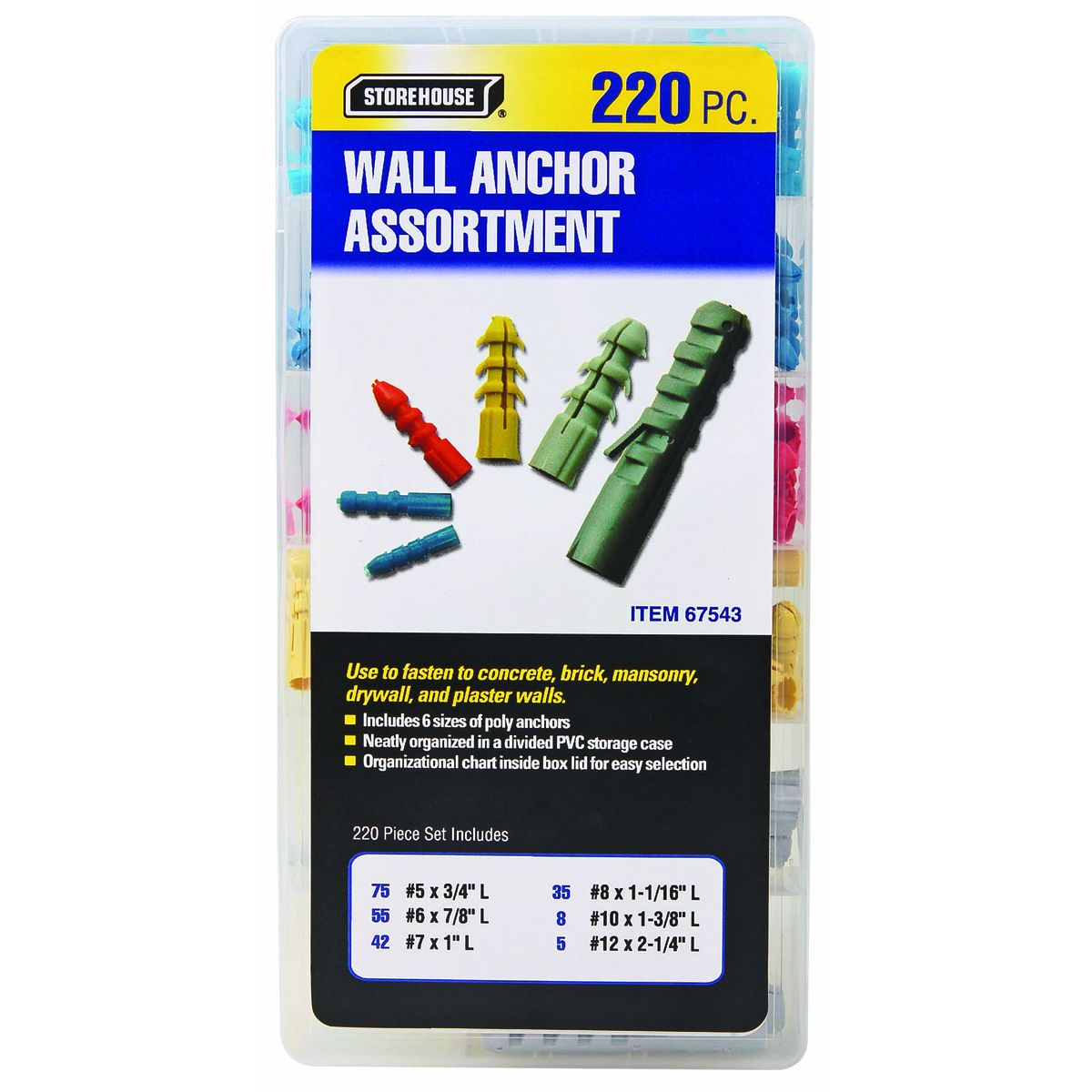 Wall Anchor Assortment, 220 Piece I175400