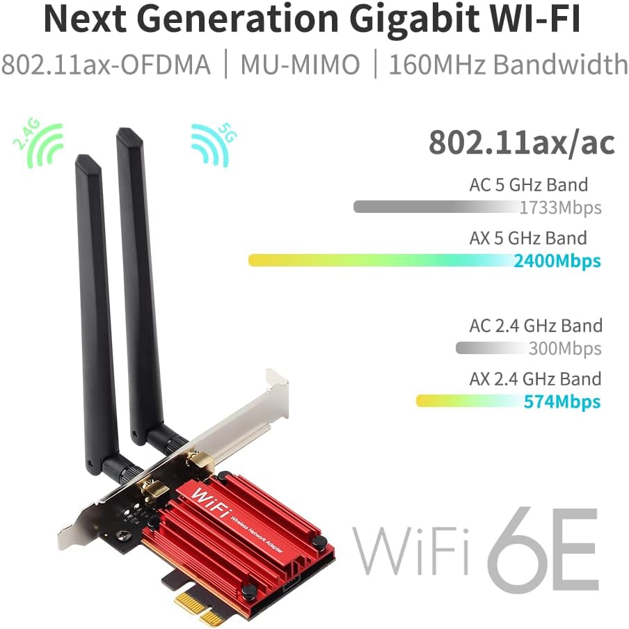 WiFi 6E PCI-E Tri-Band Wireless Adapter 5400Mbps 802.11AX 160MHZ PCIe Network Card Pack of 2 H694
