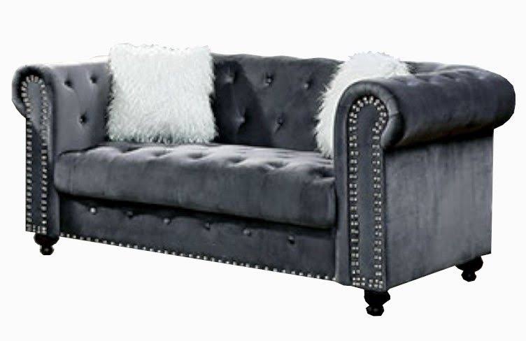 Gray Velvet-Like Fabric Loveseat F390995