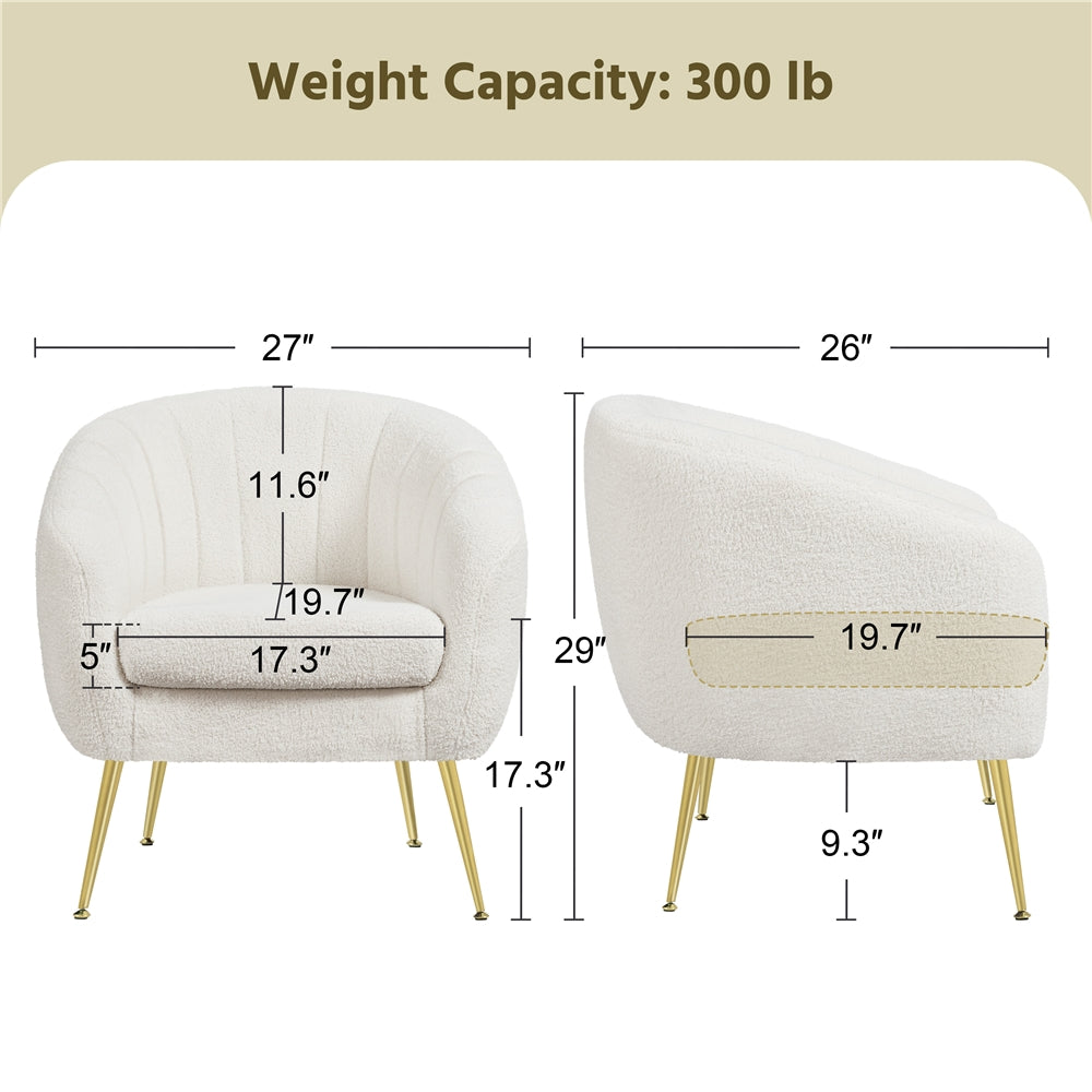 Ivory Tufted Velvet Accent Armchair with Gold Metal Legs D527