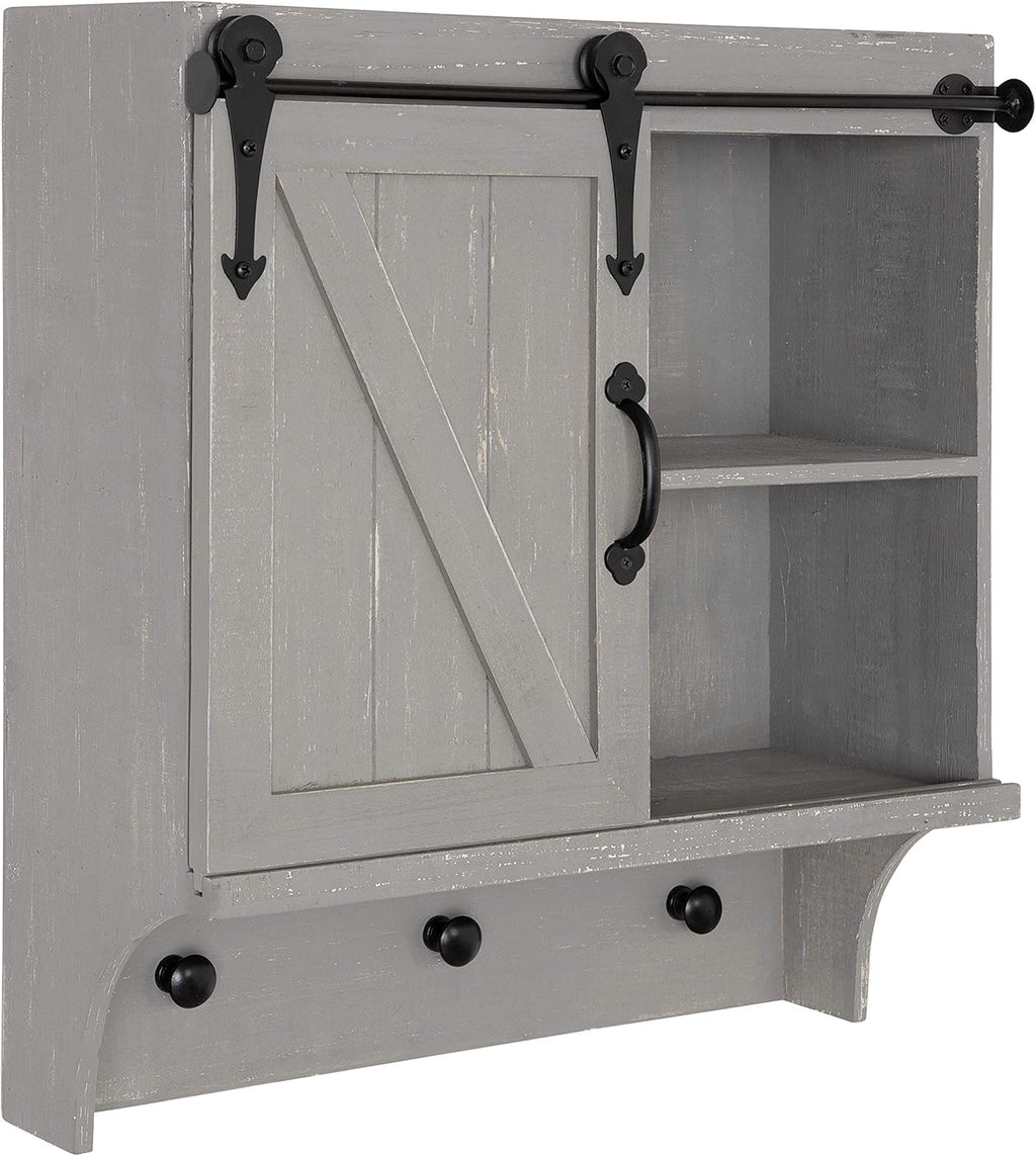 White Farmhouse Cabinet Wall Organizer with Sliding Barn Door and 3 Knobs V859