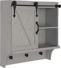 White Farmhouse Cabinet Wall Organizer with Sliding Barn Door and 3 Knobs V859