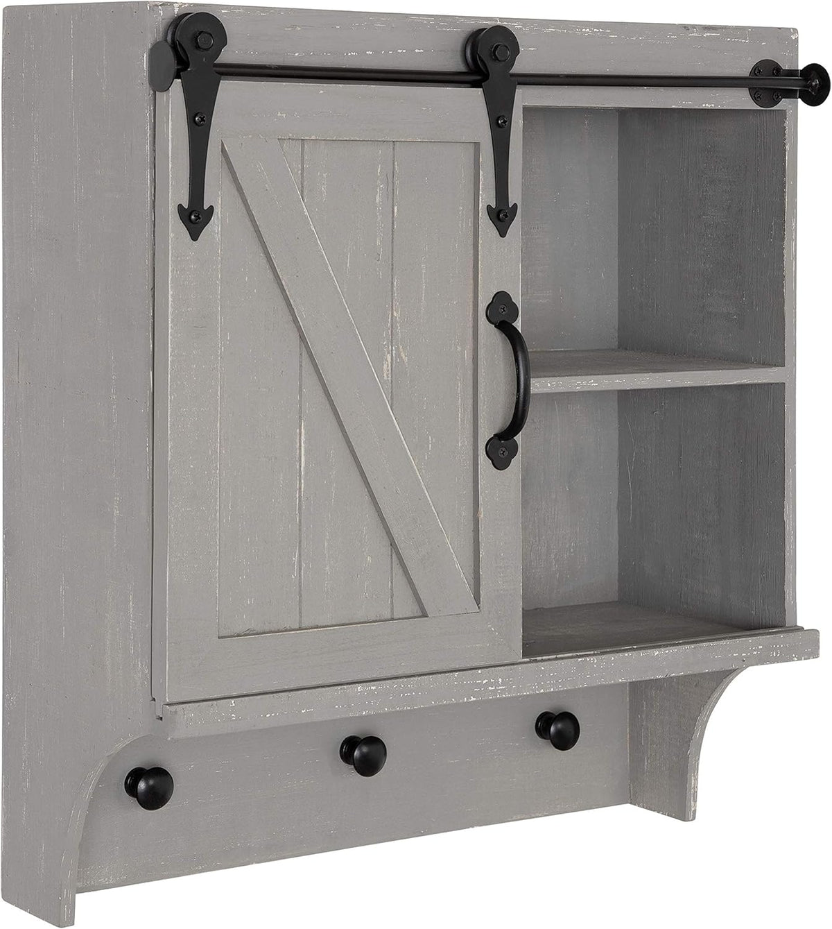 White Farmhouse Cabinet Wall Organizer with Sliding Barn Door and 3 Knobs V859