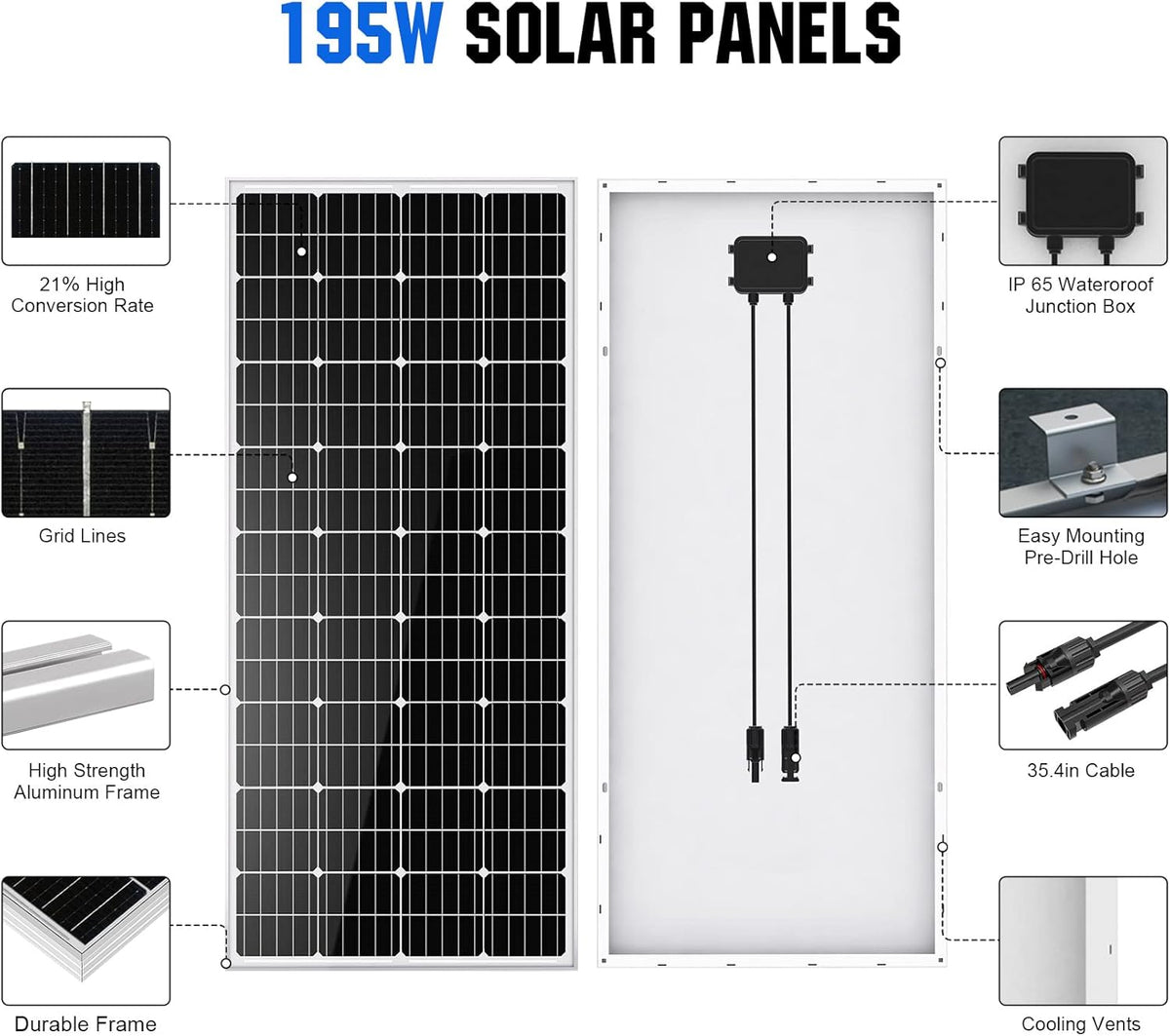 800WH 12V Solar Panel Kit with 195W Mono Solar Panel U4270