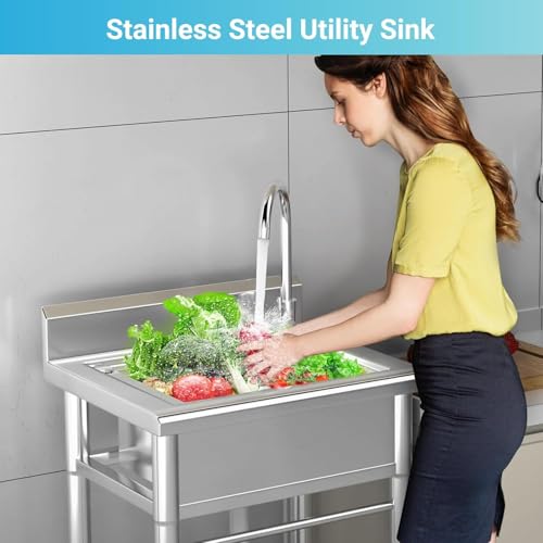 26 Inch 304 Stainless Steel Free Standing Utility Sink with Pull-out Faucet S257093