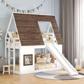 Twin-Over-Twin Wooden Bunk Bed with Storage, Gray+White F288