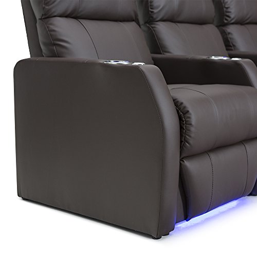 Bonded Leather Power Recline Home Theater Seating Row of 3 Black H1370