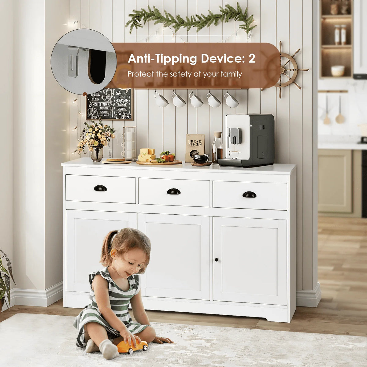 White Sideboard and Buffet with Drawers N215