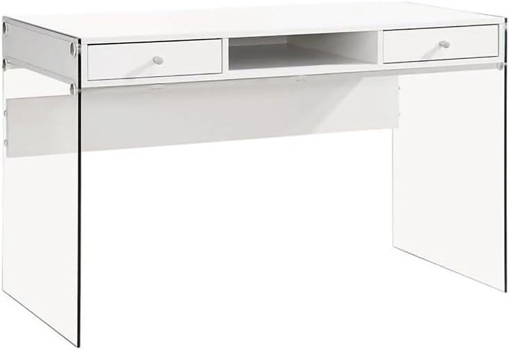 2-Drawer Wood Glass Writing Desk G81576