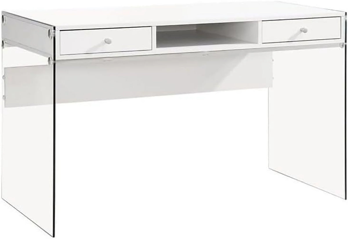 2-Drawer Wood Glass Writing Desk G81576