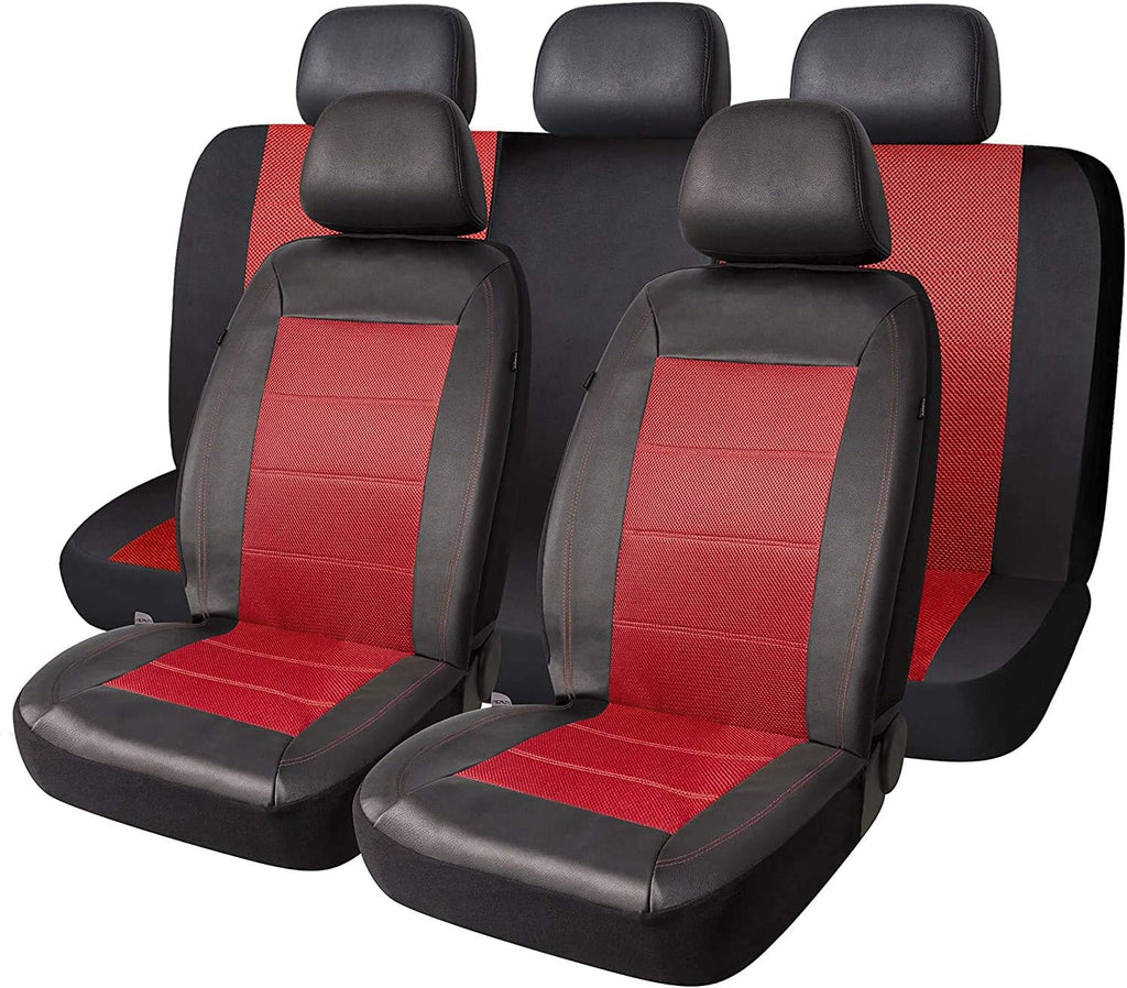 Universal Fit Full Set Mesh and Leather Car Seat Cover (Beige) E8504