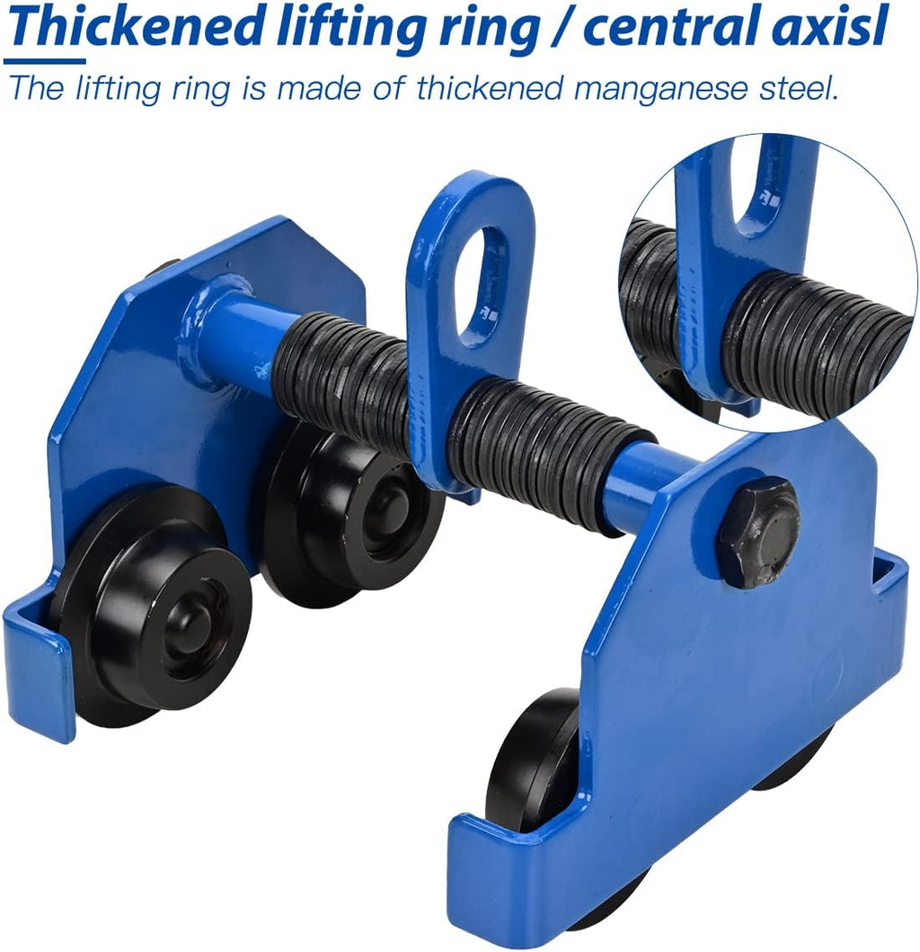 Heavy Duty Push Beam Trolley, 4400LBS Capacity, 3-6.5 in Adjustable Flange O85684