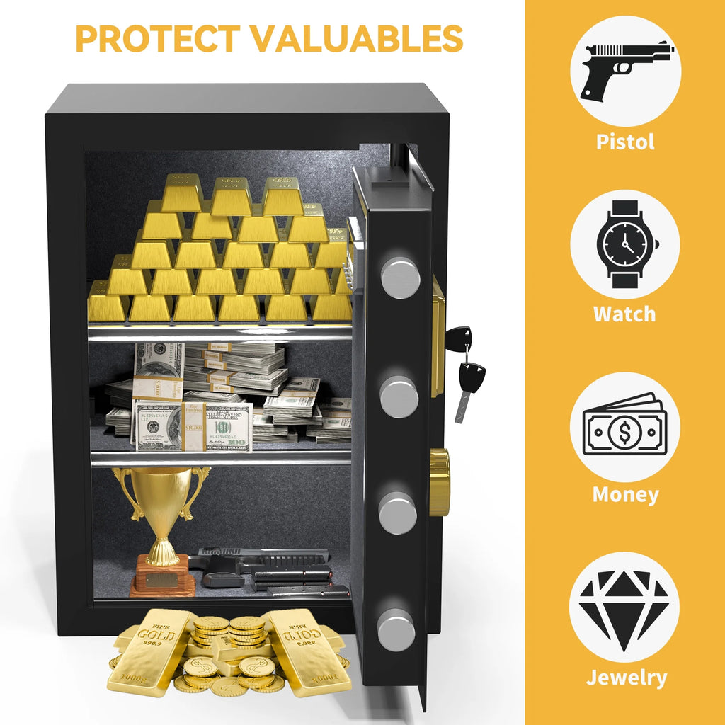 Large Black Fingerprint Safe Box with Digital Keypad and Adjustable Shelves O994