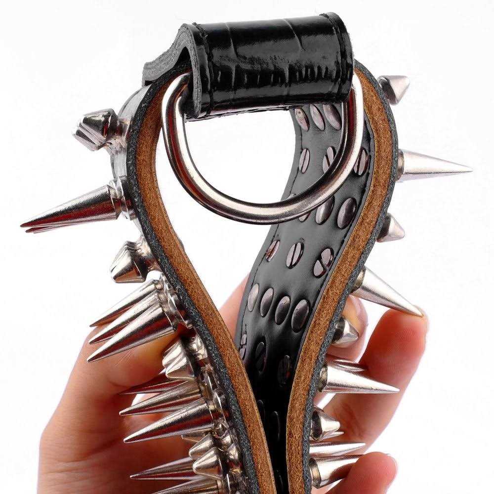 2 Wide Genuine Leather Spiked Studded Dog Collars M4800