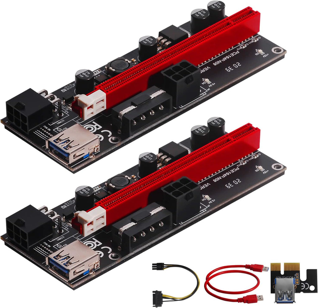 PCI-E Riser 1X to 16X, 4pcs Solid Capacitors, Gold-Plated USB 3.0 Cable T91988