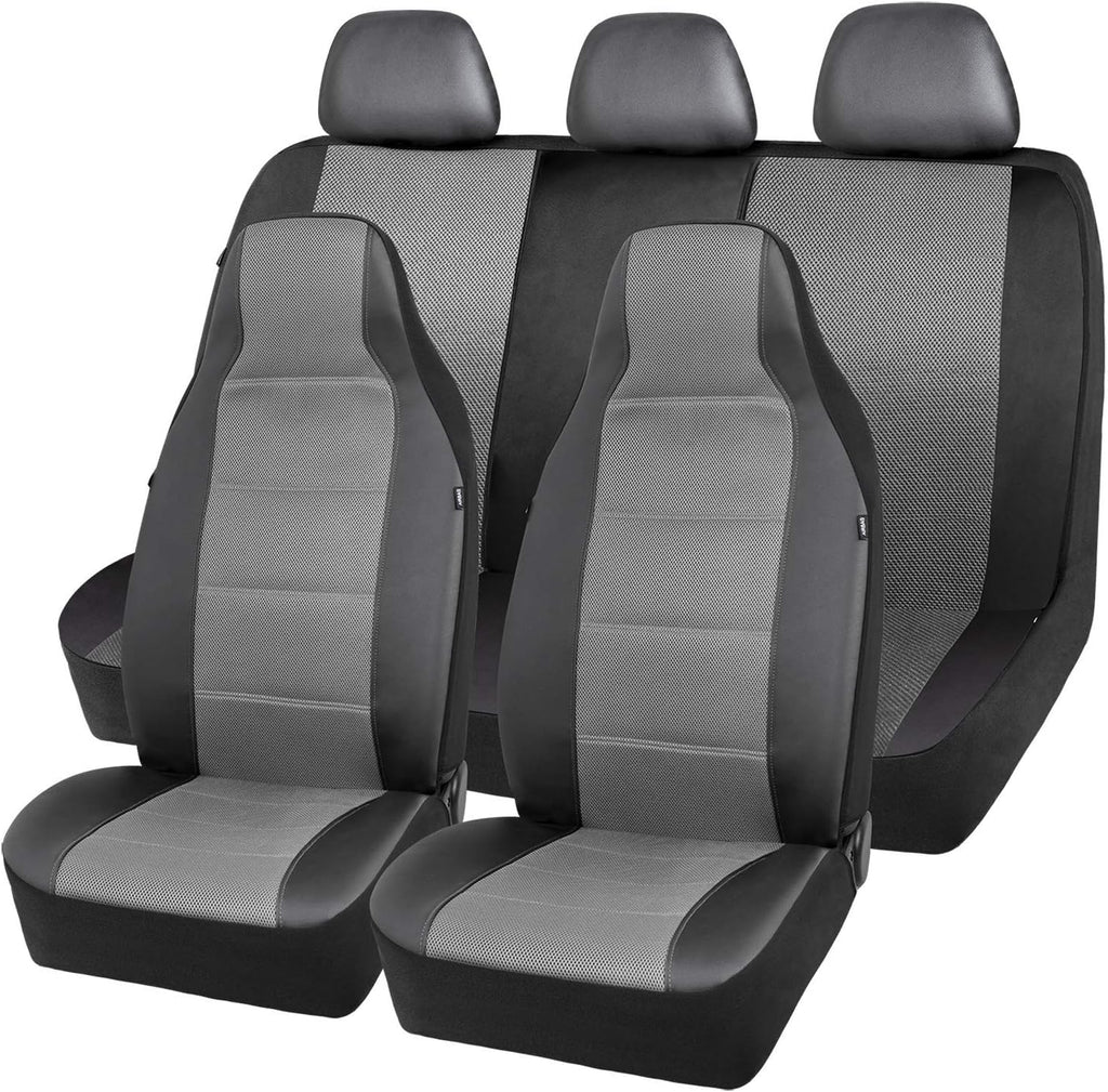 Universal Fit Full Set Mesh and Leather Car Seat Cover (Beige) E8504