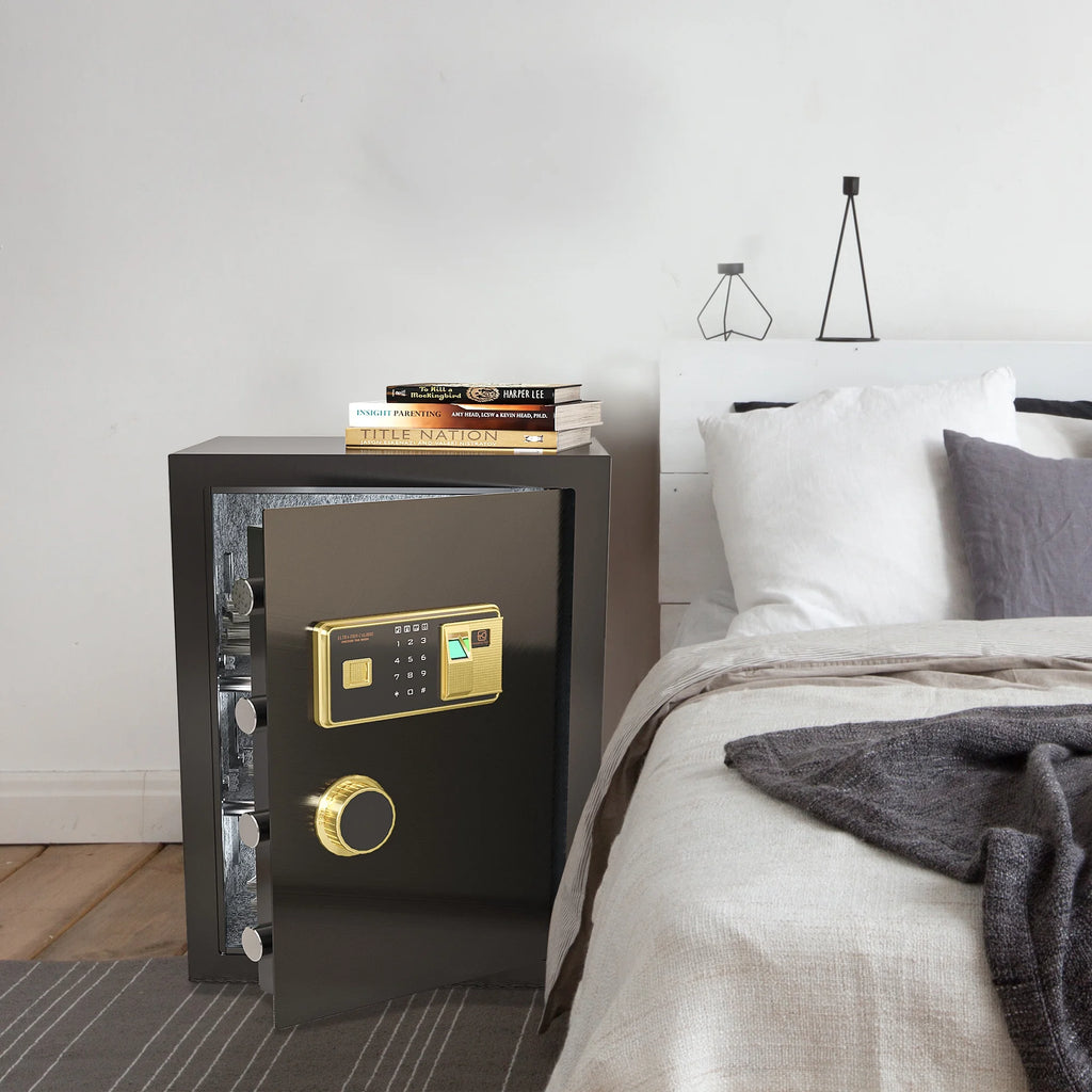 Large Black Fingerprint Safe Box with Digital Keypad and Adjustable Shelves O994