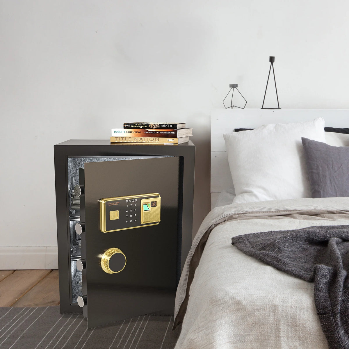 Large Black Fingerprint Safe Box with Digital Keypad and Adjustable Shelves O994