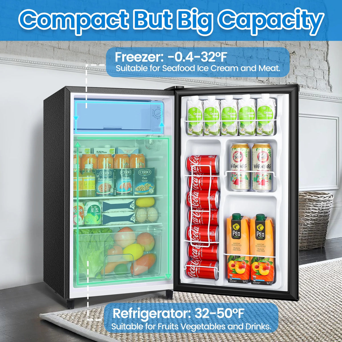 3.2 Cu ft Black One Door Mini Fridge L979