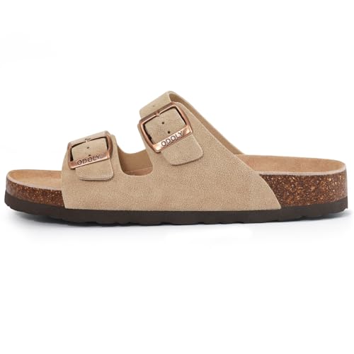 Cork Footbed Slide Sandal with Adjustable Buckle E766