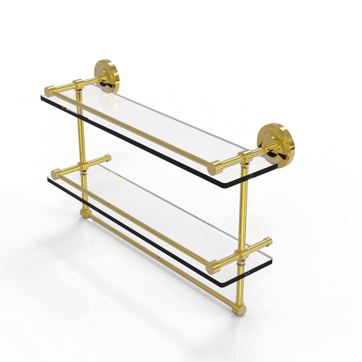 Polished Brass Double Glass Shelf with Towel Bar E983525