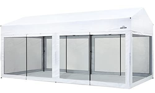 10 Foot by 20 Foot White Rectangular Pop Up Canopy with Removable Sidewalls and Wheeled Carry Bag J749