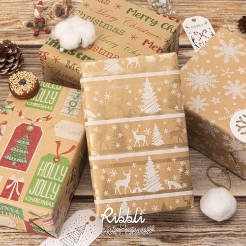4 Rolls Vintage Brown Kraft Christmas Wrapping Paper Q731