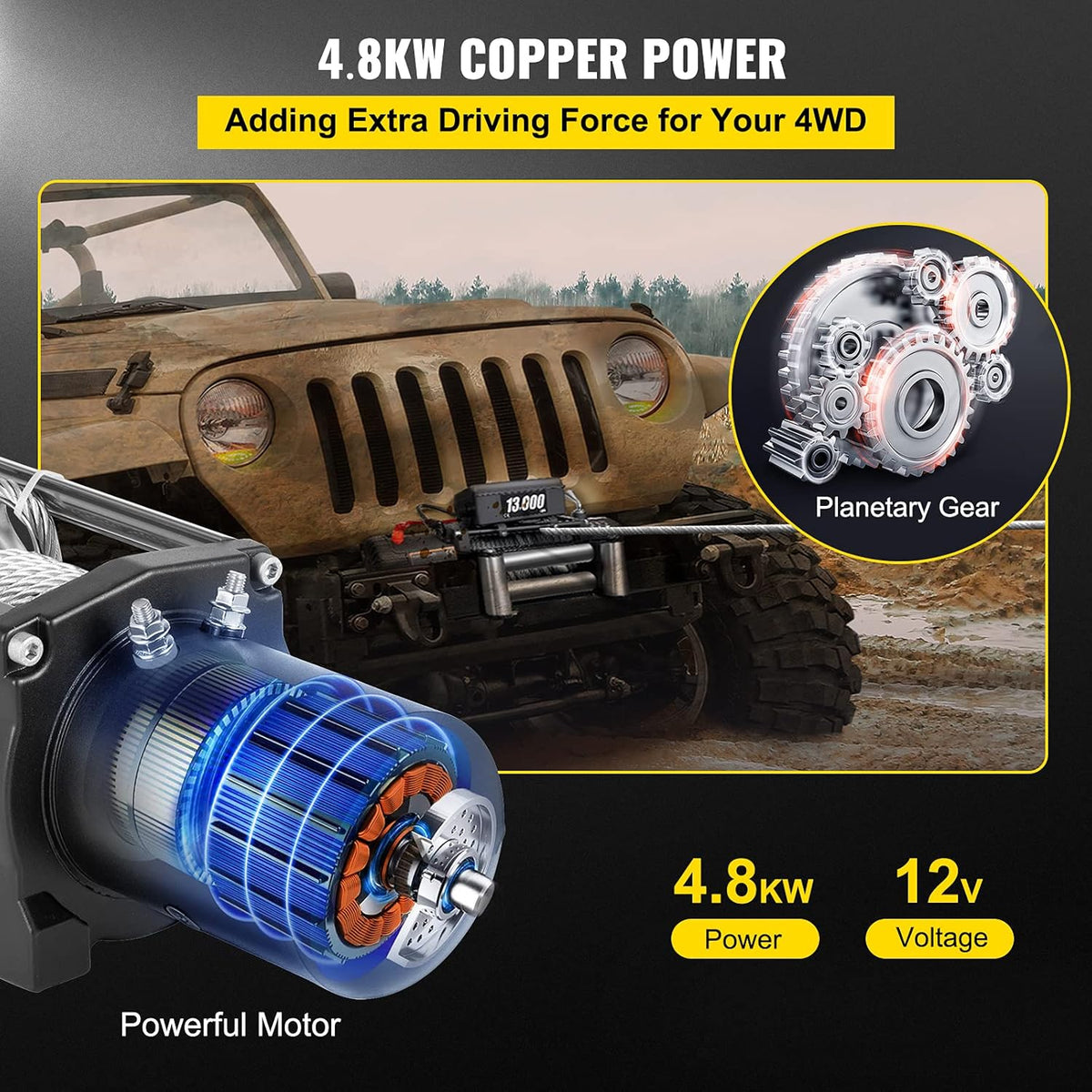 13000lbs Electric Winch with 85ft Cable Steel Y9858