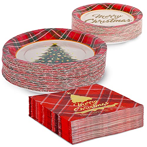 Red Plaid Disposable Paper Dinner Plates Dessert Plates and Napkins L2627