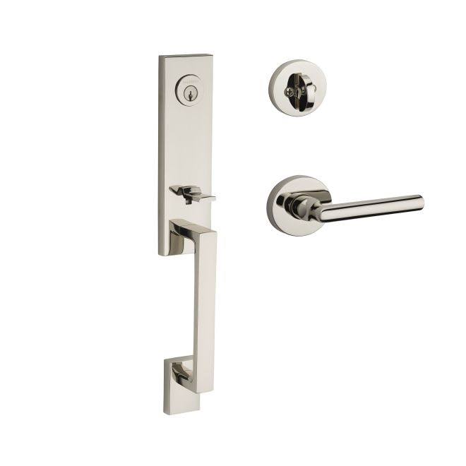 Polished Nickel Single Cylinder Handleset with Tube Lever and Round Rose D5781