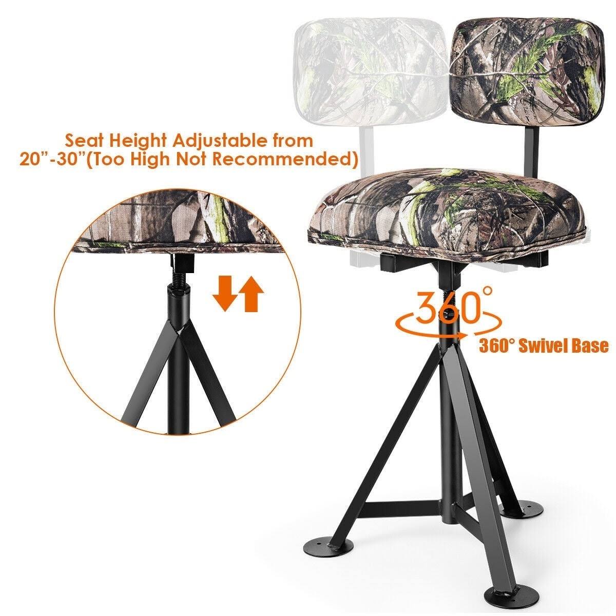 Camouflage Swivel Hunting Tripod Blind Stool with Detachable Backrest G123911