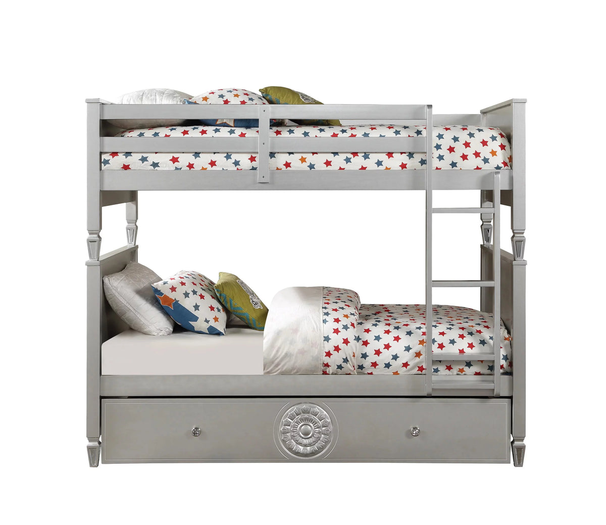 Blue Velvet Bunk Bed with Trundle I56131