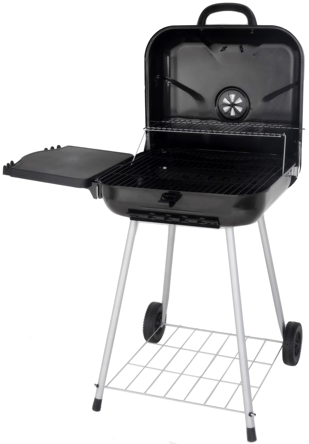 22 Square Steel Charcoal Grill with Foldable Side Shelf, Black Q39667